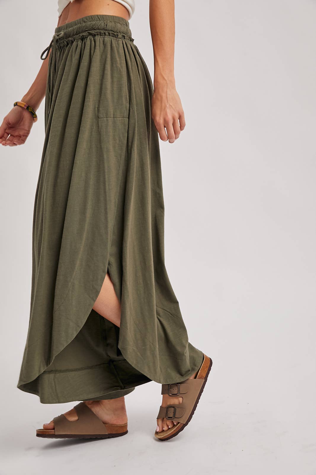 BOHEMIAN SIDE SLIT ROUNDED HEM WIDE LEG PANTS - La Dolce Vita Boutique