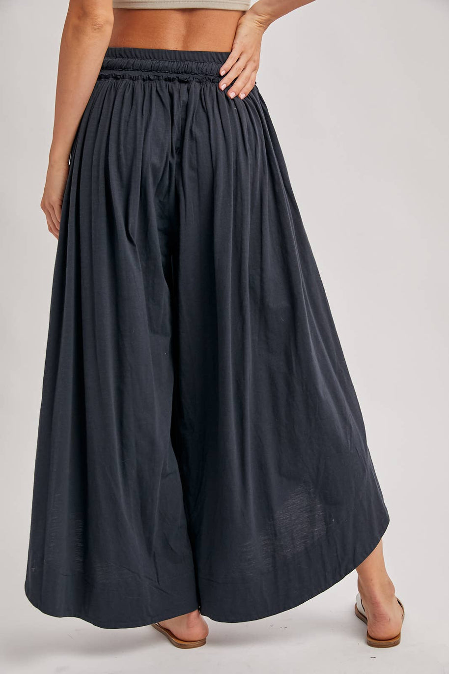 BOHEMIAN SIDE SLIT ROUNDED HEM WIDE LEG PANTS - La Dolce Vita Boutique