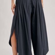 BOHEMIAN SIDE SLIT ROUNDED HEM WIDE LEG PANTS - La Dolce Vita Boutique
