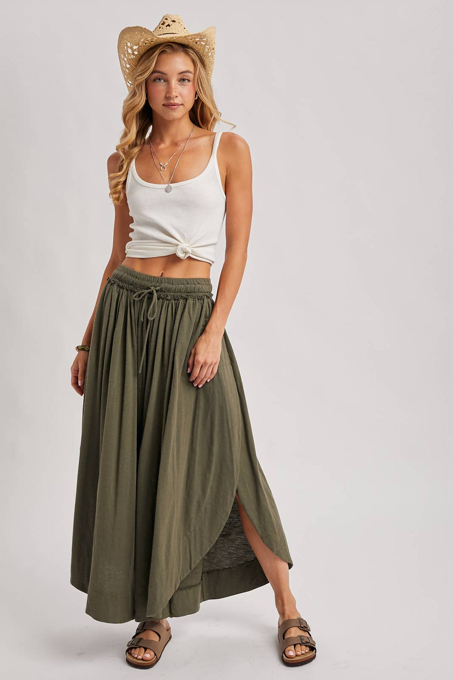 BOHEMIAN SIDE SLIT ROUNDED HEM WIDE LEG PANTS - La Dolce Vita Boutique
