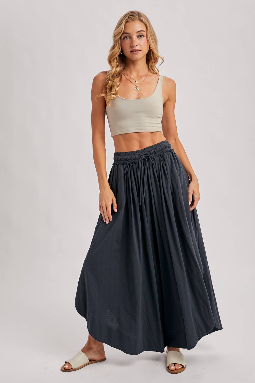 BOHEMIAN SIDE SLIT ROUNDED HEM WIDE LEG PANTS - La Dolce Vita Boutique