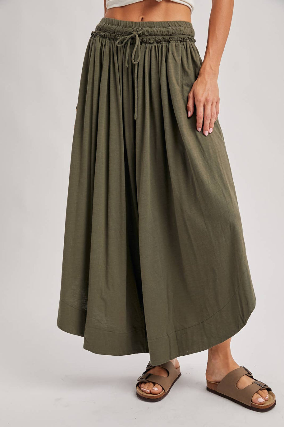 BOHEMIAN SIDE SLIT ROUNDED HEM WIDE LEG PANTS - La Dolce Vita Boutique