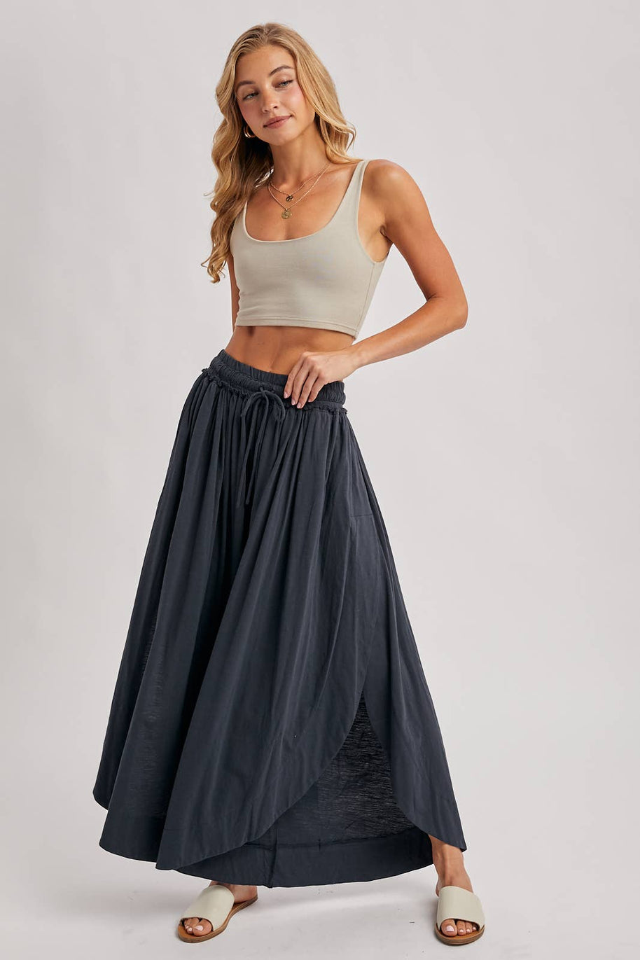 BOHEMIAN SIDE SLIT ROUNDED HEM WIDE LEG PANTS - La Dolce Vita Boutique