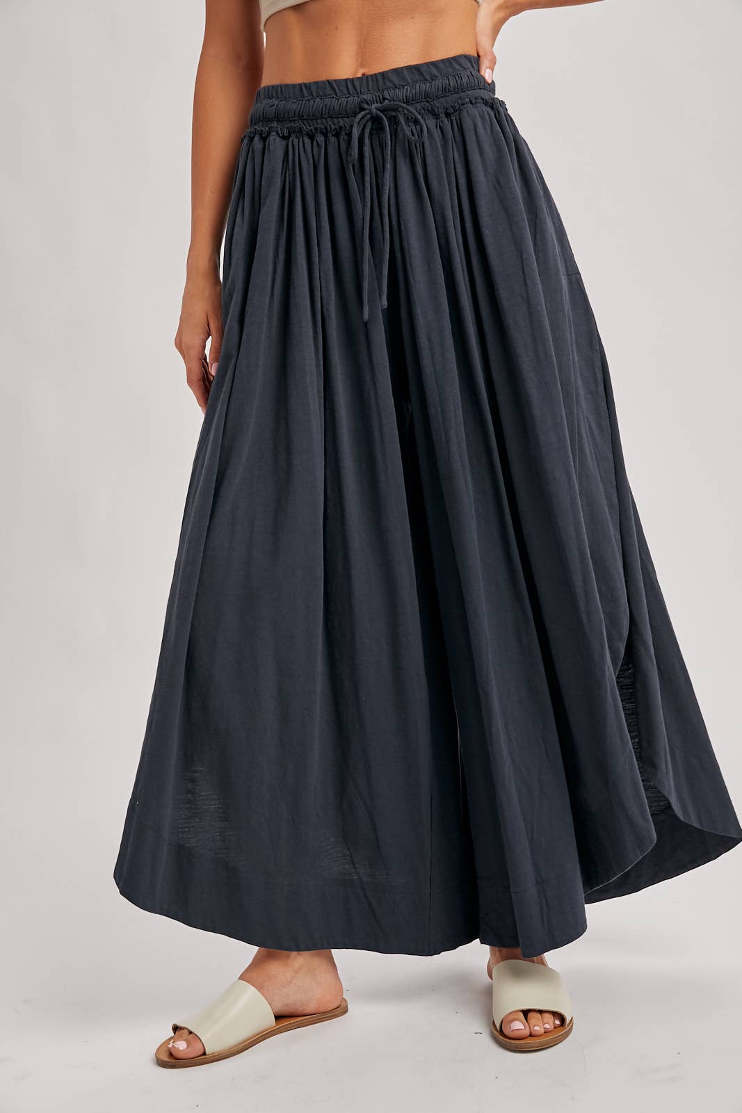 BOHEMIAN SIDE SLIT ROUNDED HEM WIDE LEG PANTS - La Dolce Vita Boutique