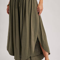 BOHEMIAN SIDE SLIT ROUNDED HEM WIDE LEG PANTS - La Dolce Vita Boutique