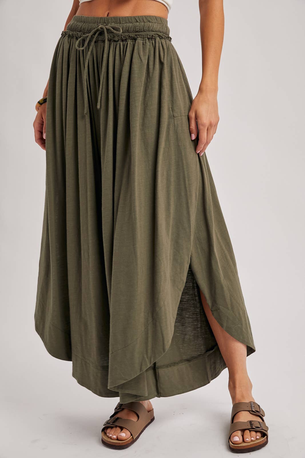 BOHEMIAN SIDE SLIT ROUNDED HEM WIDE LEG PANTS - La Dolce Vita Boutique