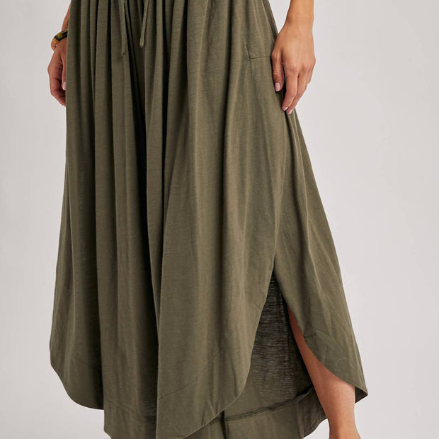 BOHEMIAN SIDE SLIT ROUNDED HEM WIDE LEG PANTS - La Dolce Vita Boutique