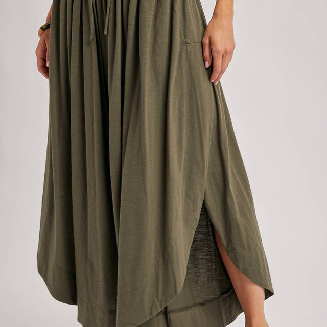 BOHEMIAN SIDE SLIT ROUNDED HEM WIDE LEG PANTS - La Dolce Vita Boutique