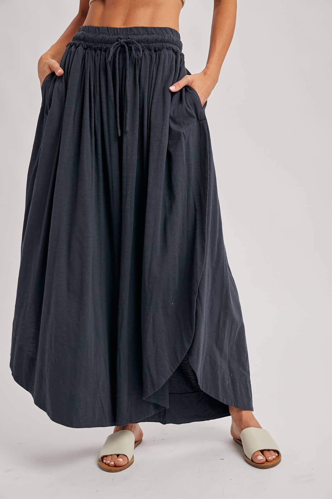 BOHEMIAN SIDE SLIT ROUNDED HEM WIDE LEG PANTS - La Dolce Vita Boutique