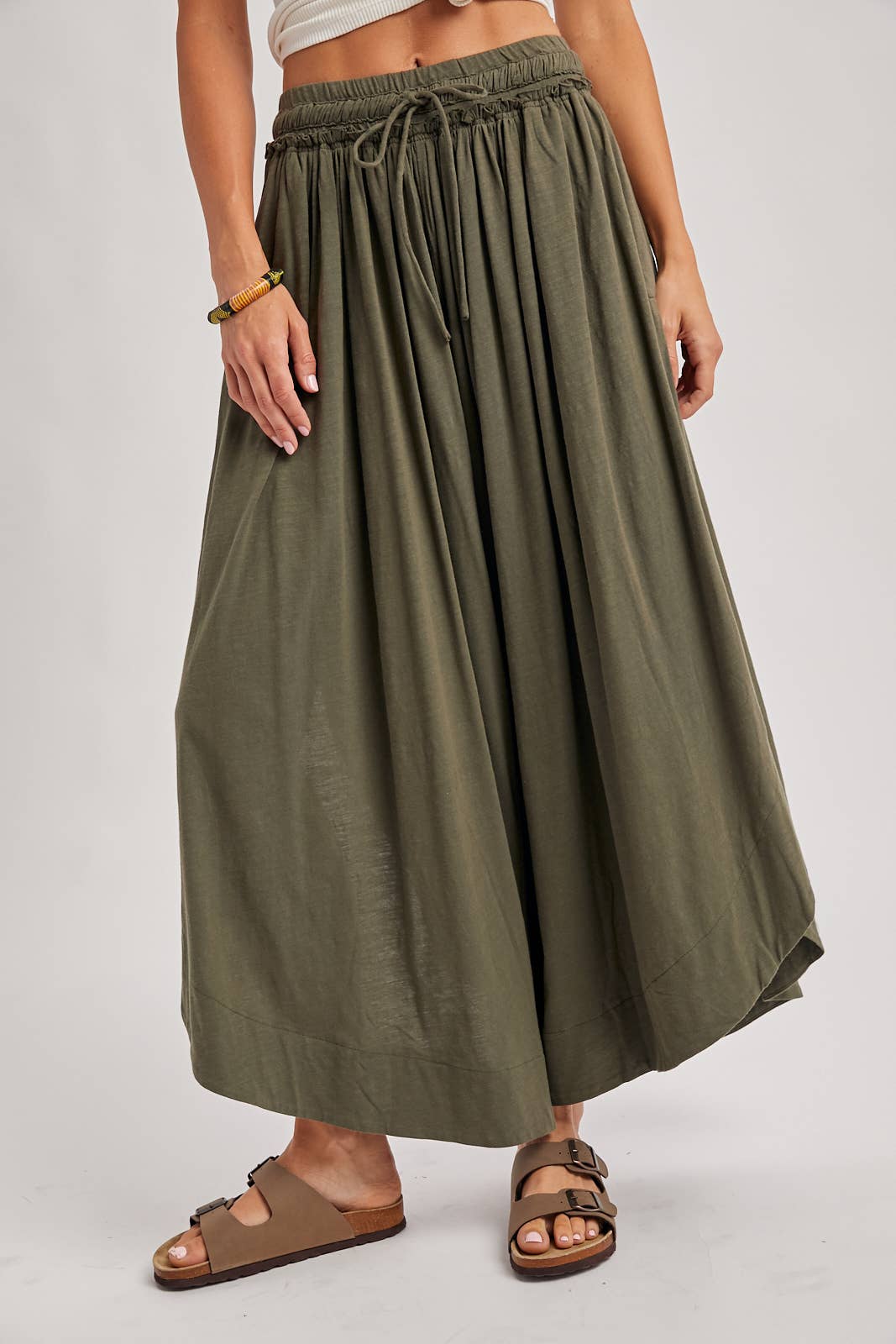 BOHEMIAN SIDE SLIT ROUNDED HEM WIDE LEG PANTS - La Dolce Vita Boutique