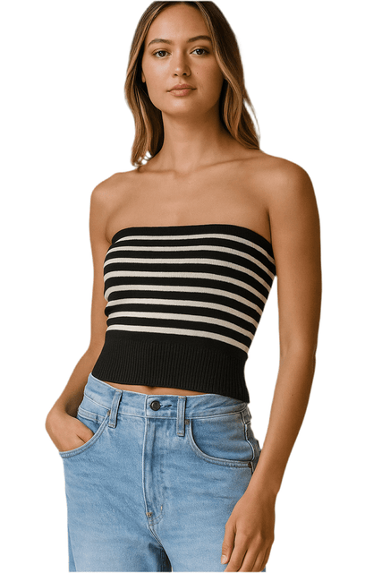 Strapless Striped Sweater Tube Top - La Dolce Vita Boutique