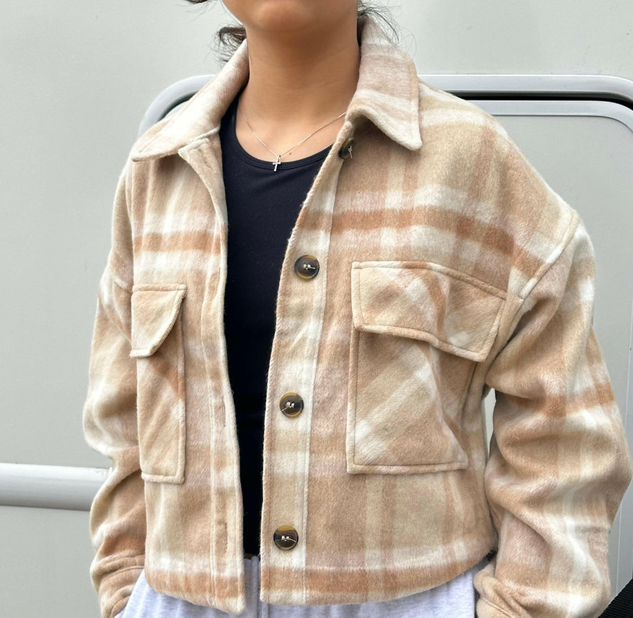 Button Down Short Plaid Jacket - La Dolce Vita Boutique