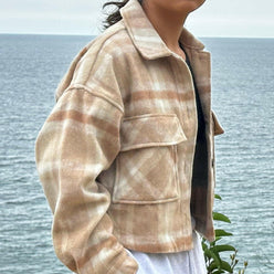 Button Down Short Plaid Jacket - La Dolce Vita Boutique