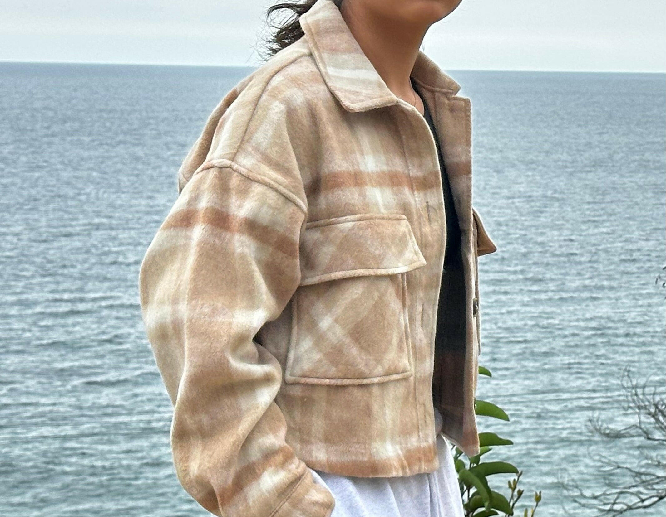 Button Down Short Plaid Jacket - La Dolce Vita Boutique