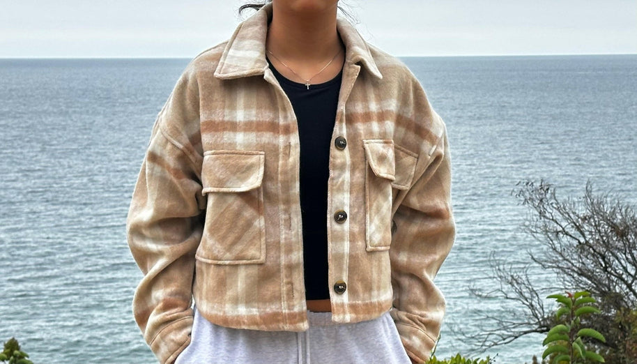 Button Down Short Plaid Jacket - La Dolce Vita Boutique