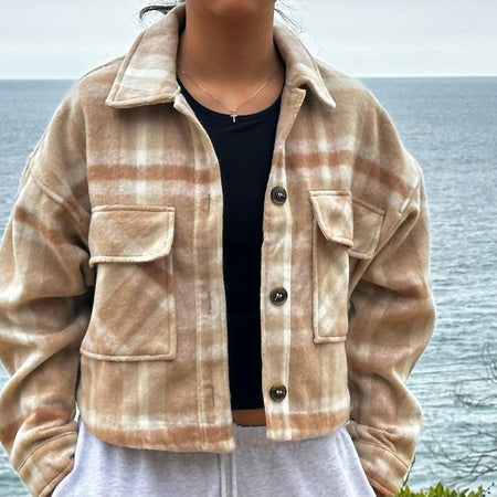 Button Down Short Plaid Jacket - La Dolce Vita Boutique