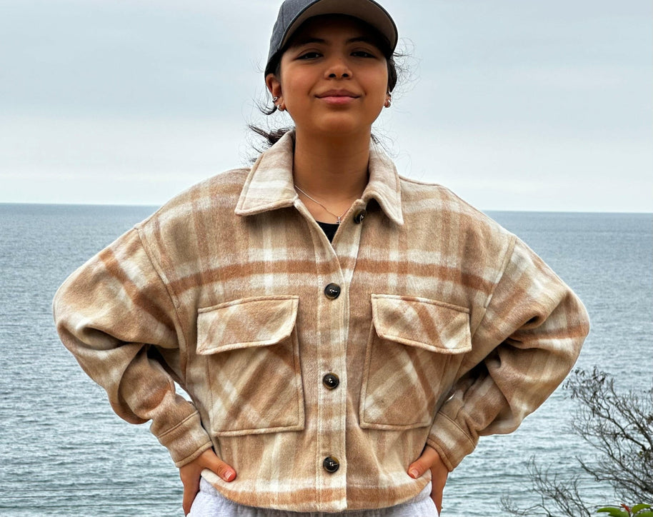 Button Down Short Plaid Jacket - La Dolce Vita Boutique