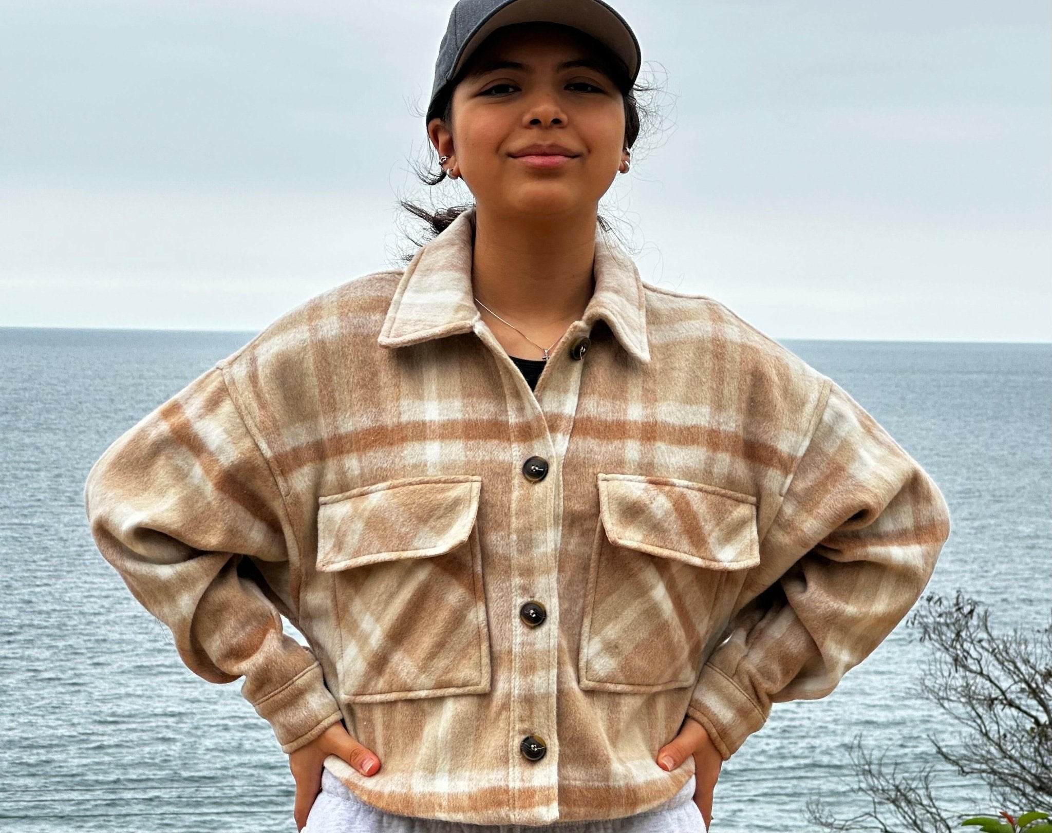 Button Down Short Plaid Jacket - La Dolce Vita Boutique