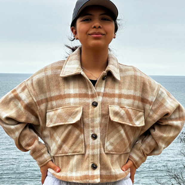 Button Down Short Plaid Jacket - La Dolce Vita Boutique