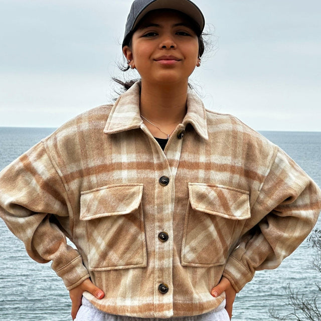 Button Down Short Plaid Jacket - La Dolce Vita Boutique