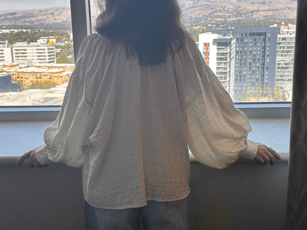 Boho Chic Natural Peasant Blouse with Balloon Sleeves - La Dolce Vita Boutique