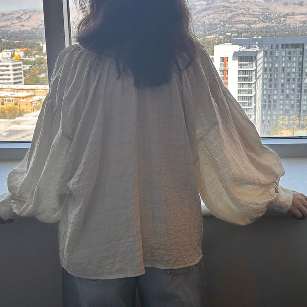 Boho Chic Natural Peasant Blouse with Balloon Sleeves - La Dolce Vita Boutique
