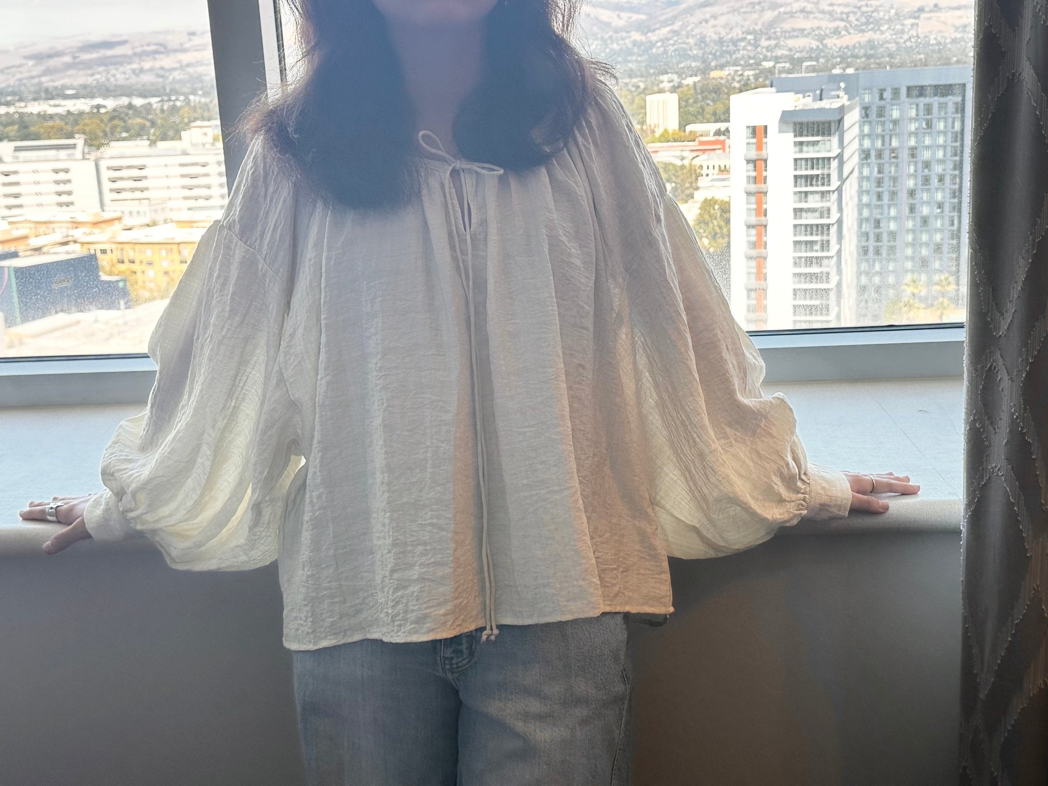 Boho Chic Natural Peasant Blouse with Balloon Sleeves - La Dolce Vita Boutique