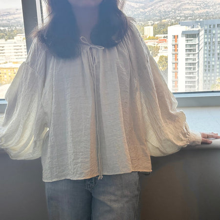 Boho Chic Natural Peasant Blouse with Balloon Sleeves - La Dolce Vita Boutique