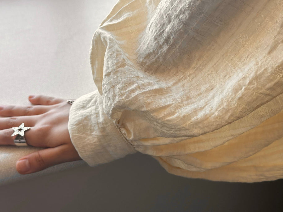 Boho Chic Natural Peasant Blouse with Balloon Sleeves - La Dolce Vita Boutique