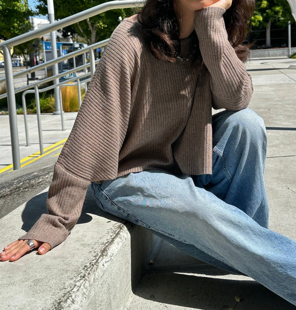 Ribbed Dark Mocha Oversized Sweater - La Dolce Vita Boutique