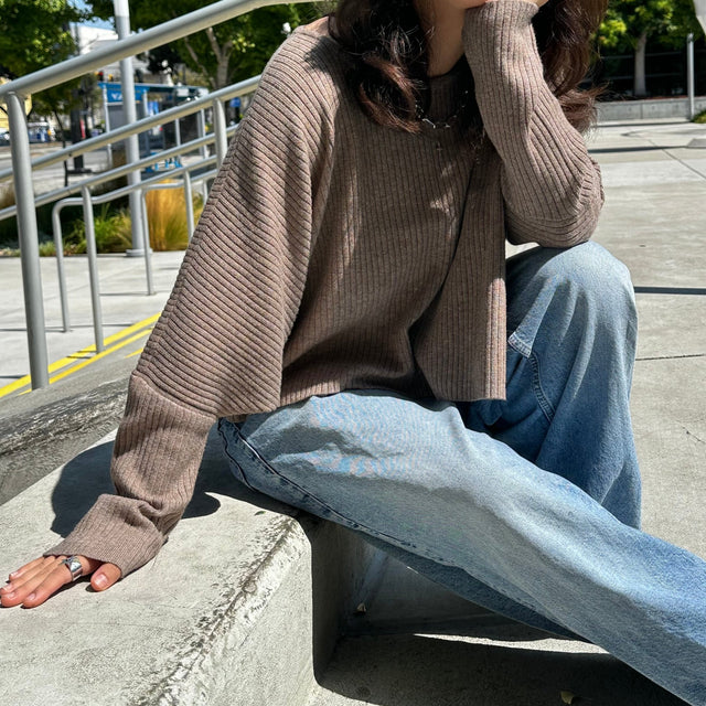 Ribbed Dark Mocha Oversized Sweater - La Dolce Vita Boutique