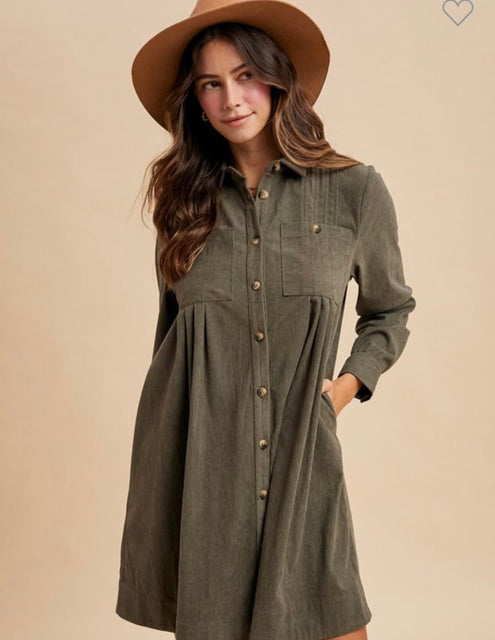 Fall for Corduroy - Mini Shirt Dress - La Dolce Vita Boutique