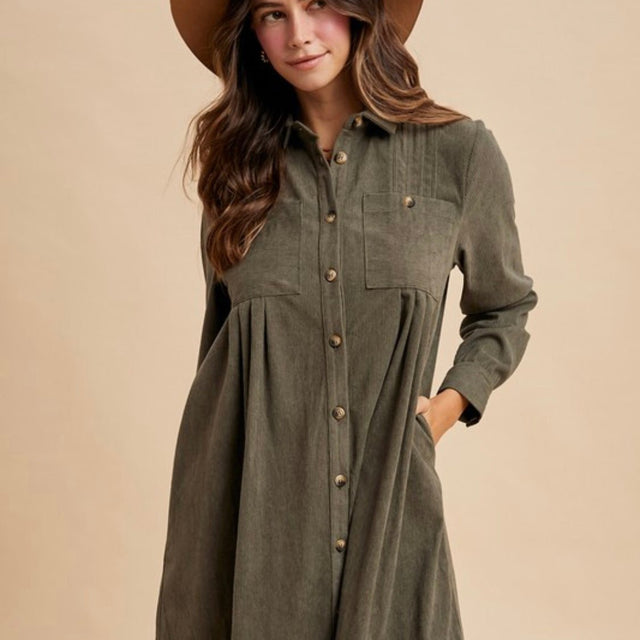 Fall for Corduroy - Mini Shirt Dress - La Dolce Vita Boutique