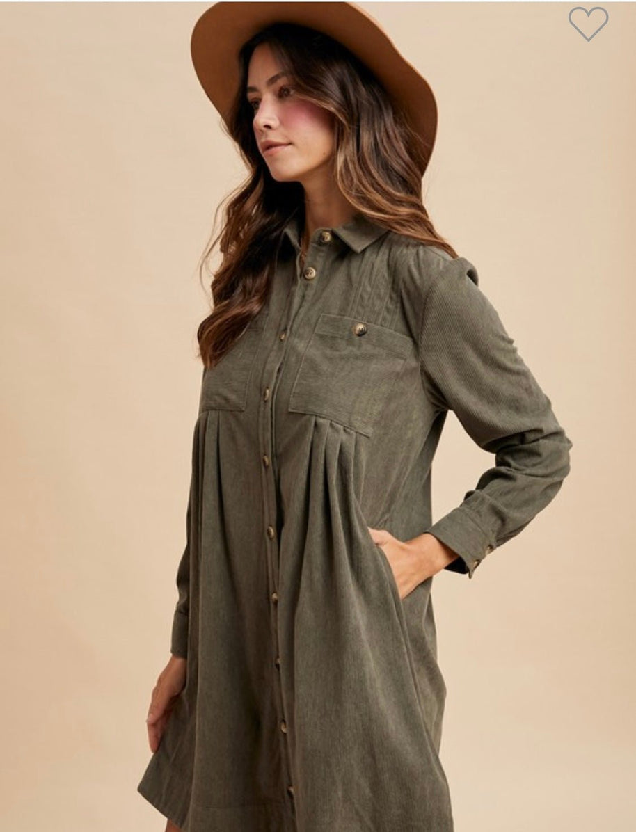 Fall for Corduroy - Mini Shirt Dress - La Dolce Vita Boutique