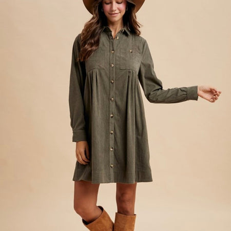 Fall for Corduroy - Mini Shirt Dress - La Dolce Vita Boutique