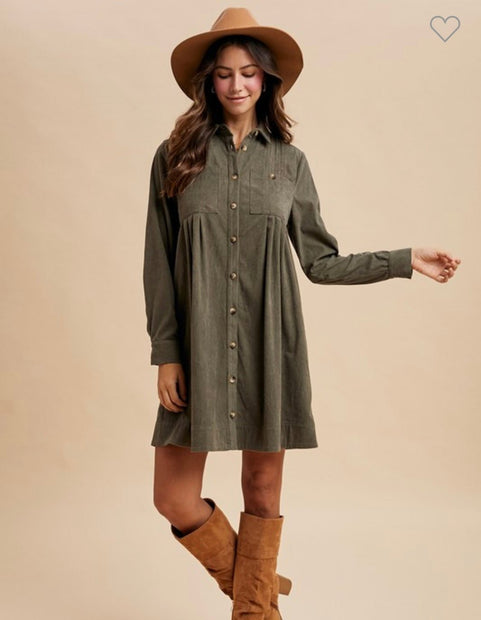Fall for Corduroy - Mini Shirt Dress - La Dolce Vita Boutique
