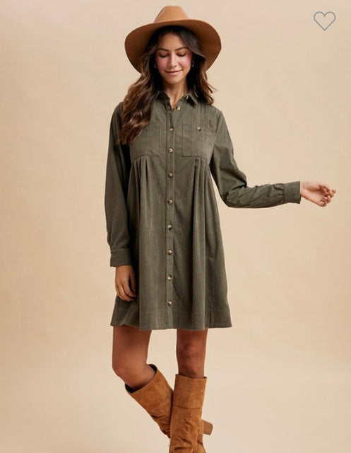 Fall for Corduroy - Mini Shirt Dress - La Dolce Vita Boutique