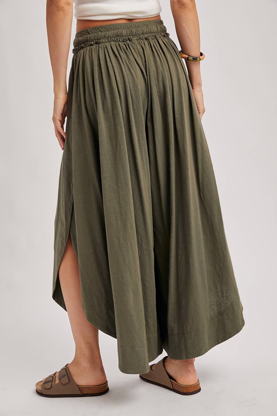BOHEMIAN SIDE SLIT ROUNDED HEM WIDE LEG PANTS - La Dolce Vita Boutique