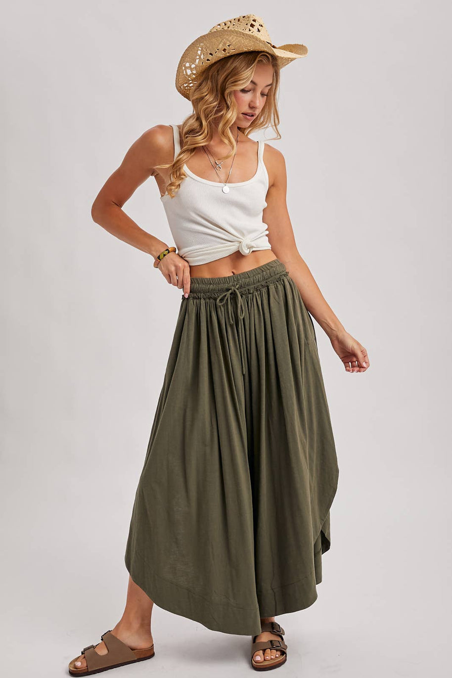 BOHEMIAN SIDE SLIT ROUNDED HEM WIDE LEG PANTS - La Dolce Vita Boutique