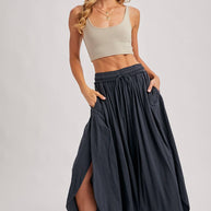 BOHEMIAN SIDE SLIT ROUNDED HEM WIDE LEG PANTS - La Dolce Vita Boutique