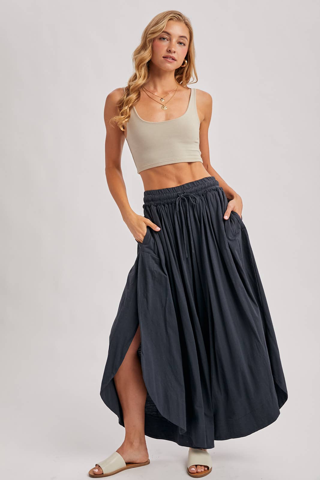 BOHEMIAN SIDE SLIT ROUNDED HEM WIDE LEG PANTS - La Dolce Vita Boutique