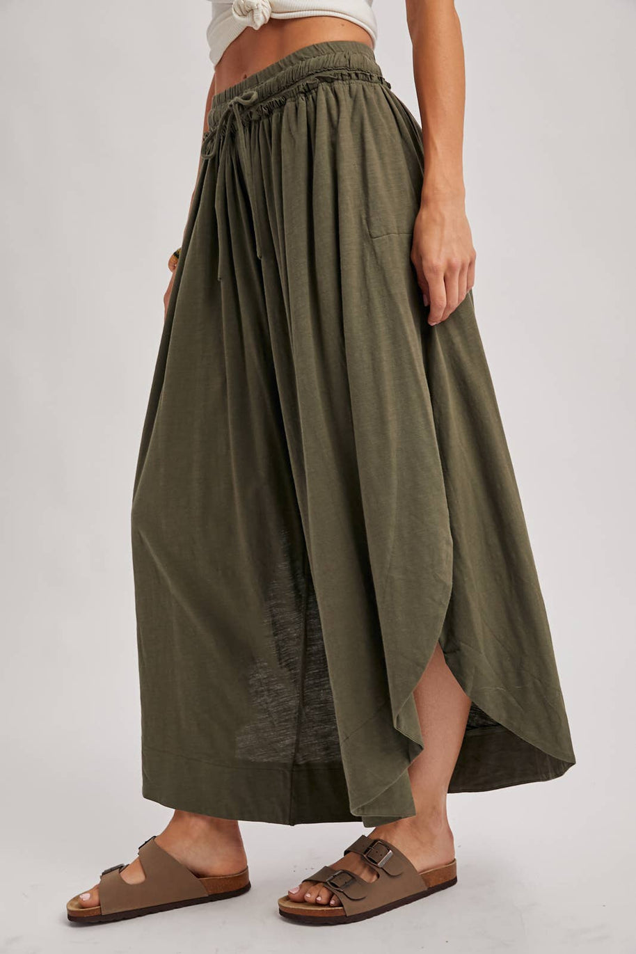 BOHEMIAN SIDE SLIT ROUNDED HEM WIDE LEG PANTS - La Dolce Vita Boutique