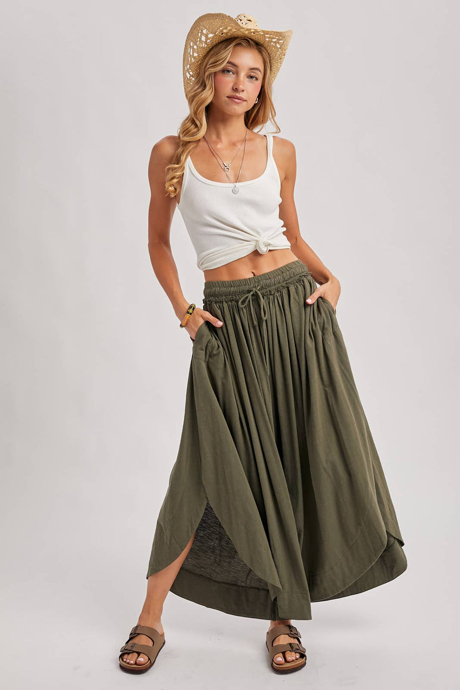 BOHEMIAN SIDE SLIT ROUNDED HEM WIDE LEG PANTS - La Dolce Vita Boutique