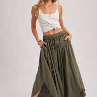 BOHEMIAN SIDE SLIT ROUNDED HEM WIDE LEG PANTS - La Dolce Vita Boutique