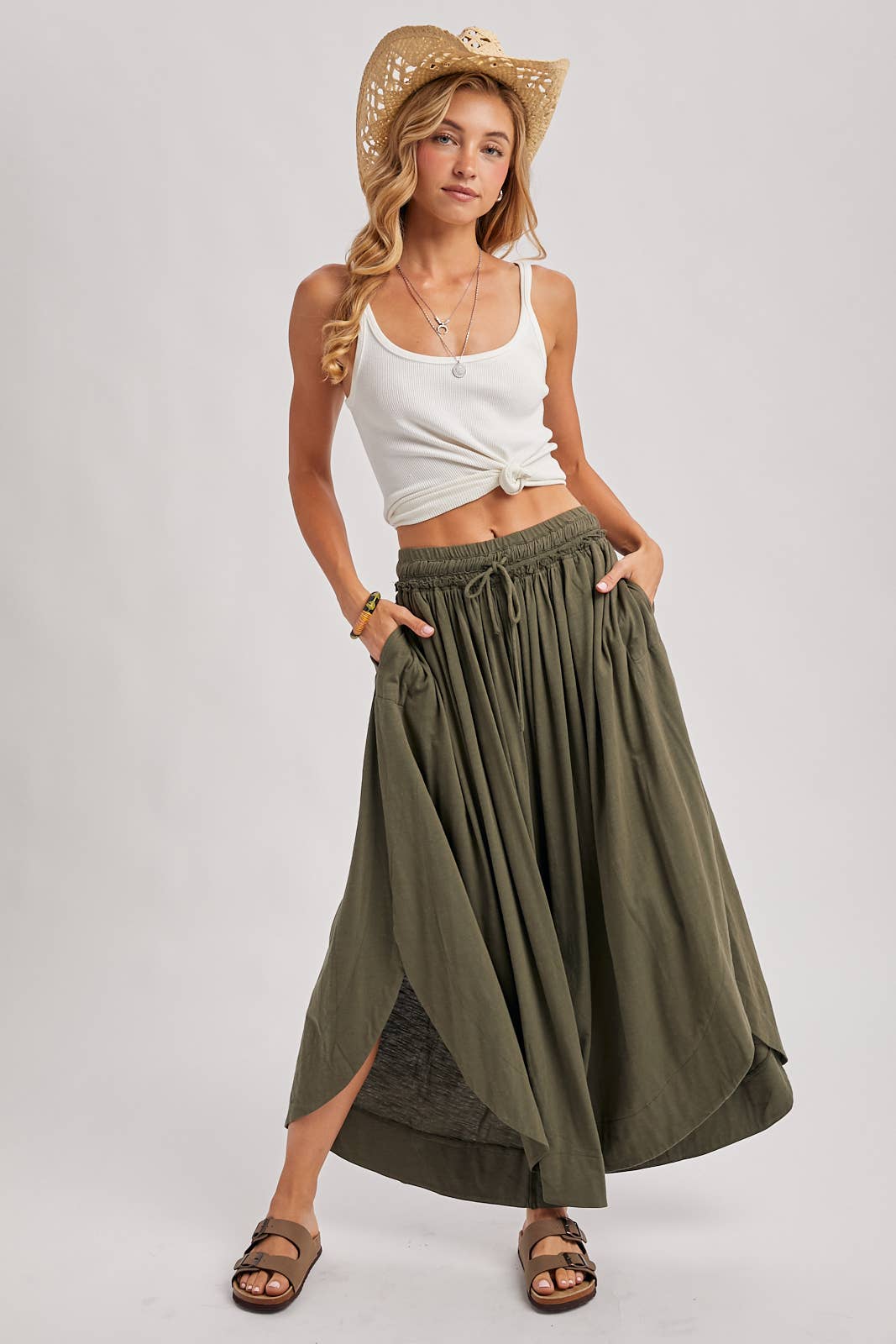 BOHEMIAN SIDE SLIT ROUNDED HEM WIDE LEG PANTS - La Dolce Vita Boutique